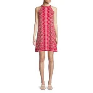 MAX STUDIO Women's Printed Halter Shift Dress In Lipstick Size Small